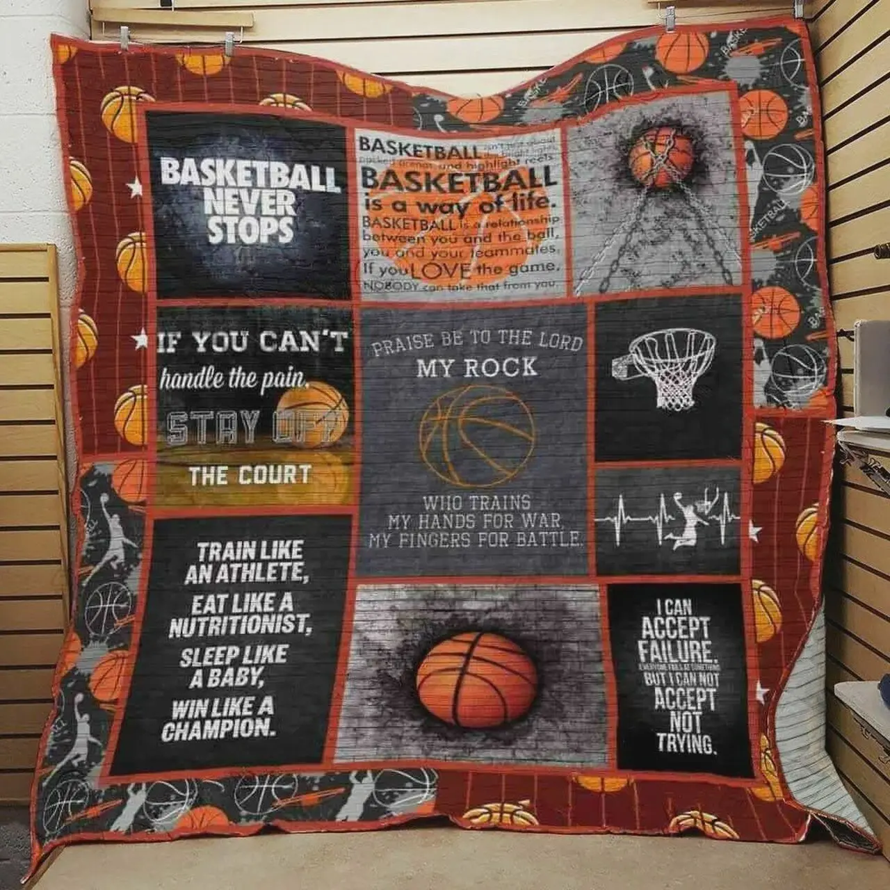Basketball Praise Be To The Lord My Rock Who Trains For War My Fingers For Battle Quilt Blanket Great Customized Blanket Gifts For Birthday Christmas Thanksgiving and Home Decor