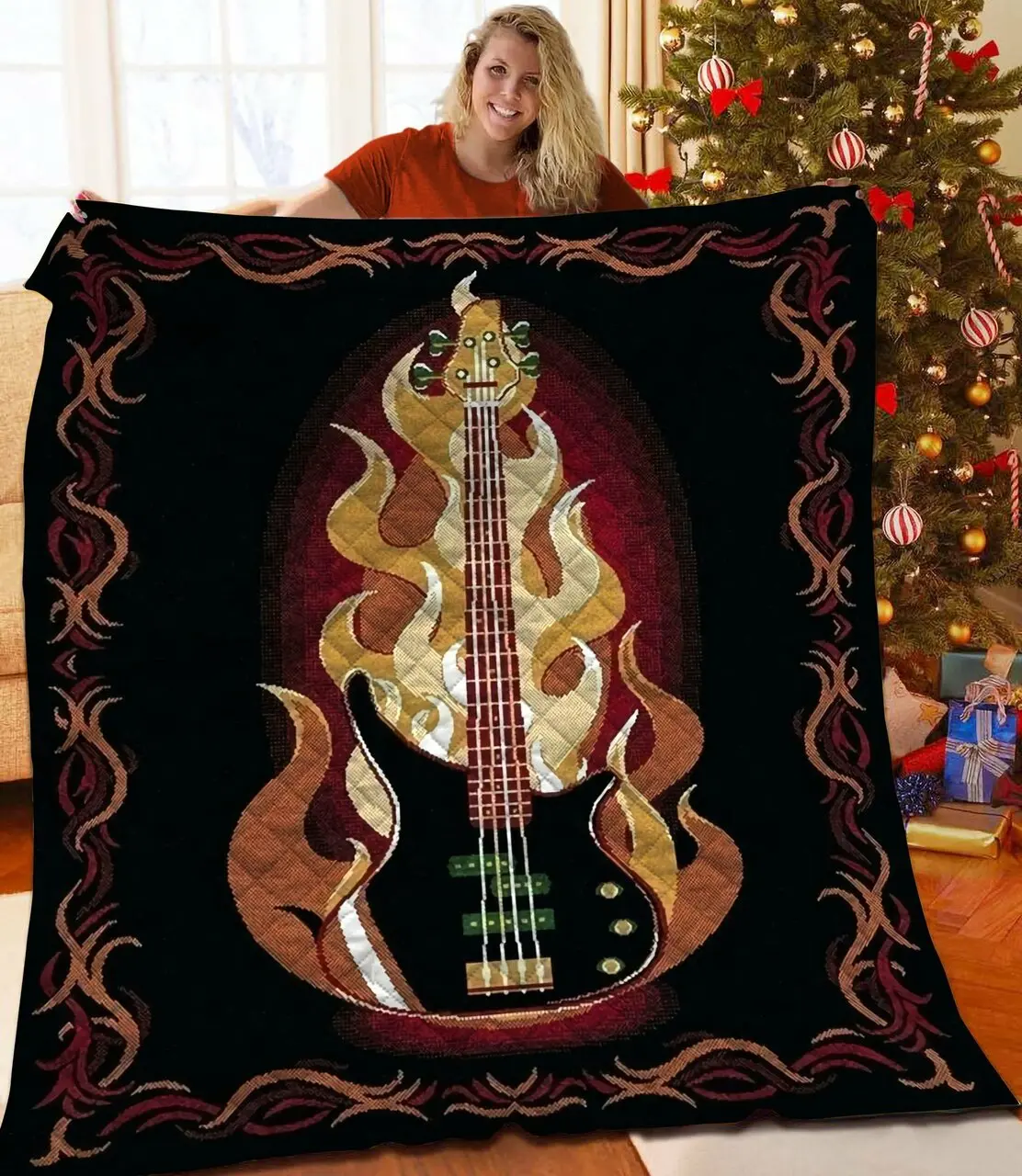 Bass Guitar Jfj Quilt Ux and Home Decor