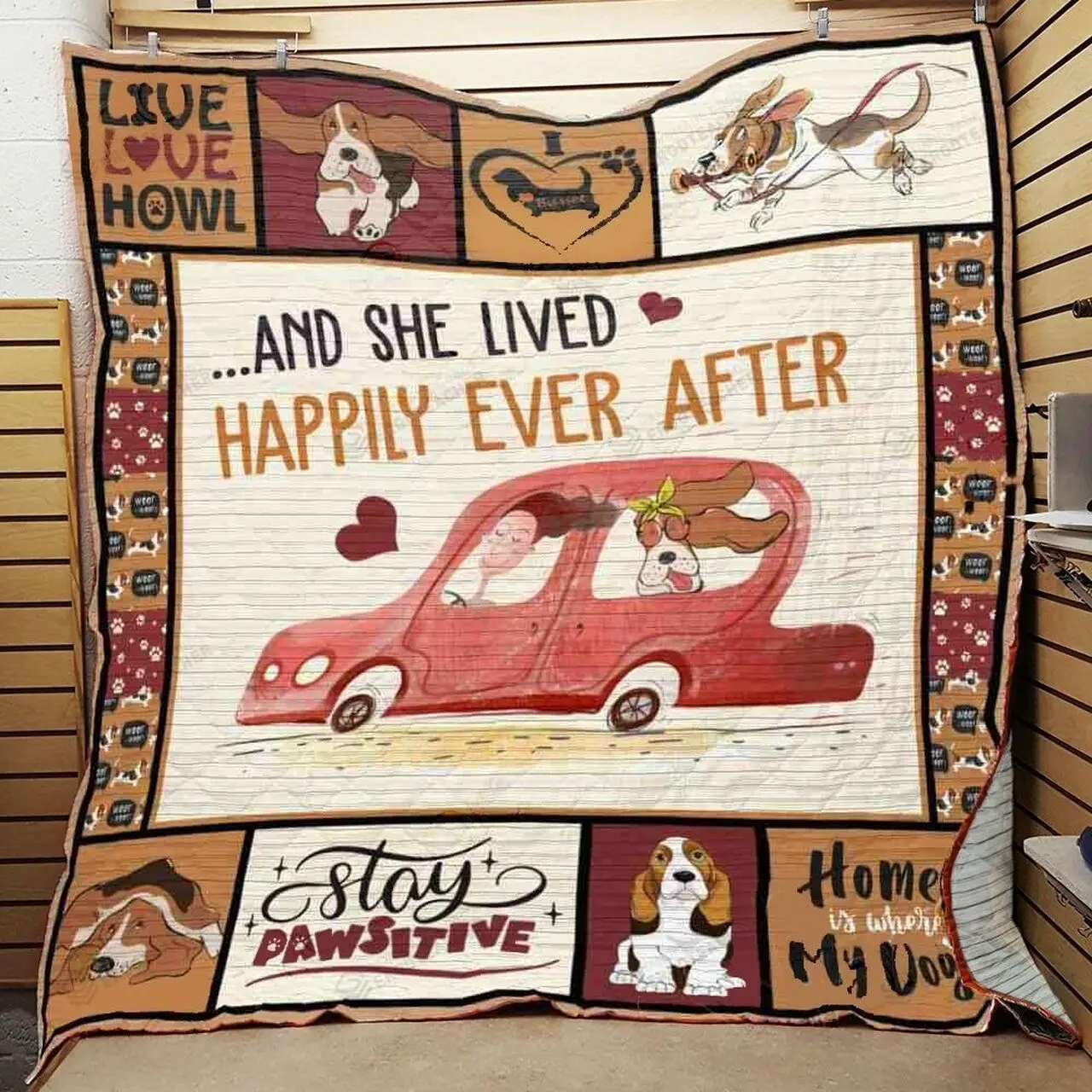 Basset Hound And She Lived Happily Ever After Quilt Blanket Great Customized Blanket Gifts For Birthday Christmas Thanksgiving and Home Decor