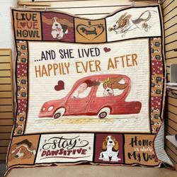 Basset Hound And She Lived Happily Ever After Quilt Blanket Great Customized Blanket Gifts For Birthday Christmas Thanksgiving and Home Decor