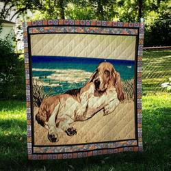 Basset Hound Goes To The Beach Cl09100036Mdq Quilt Blanket and Home Decor