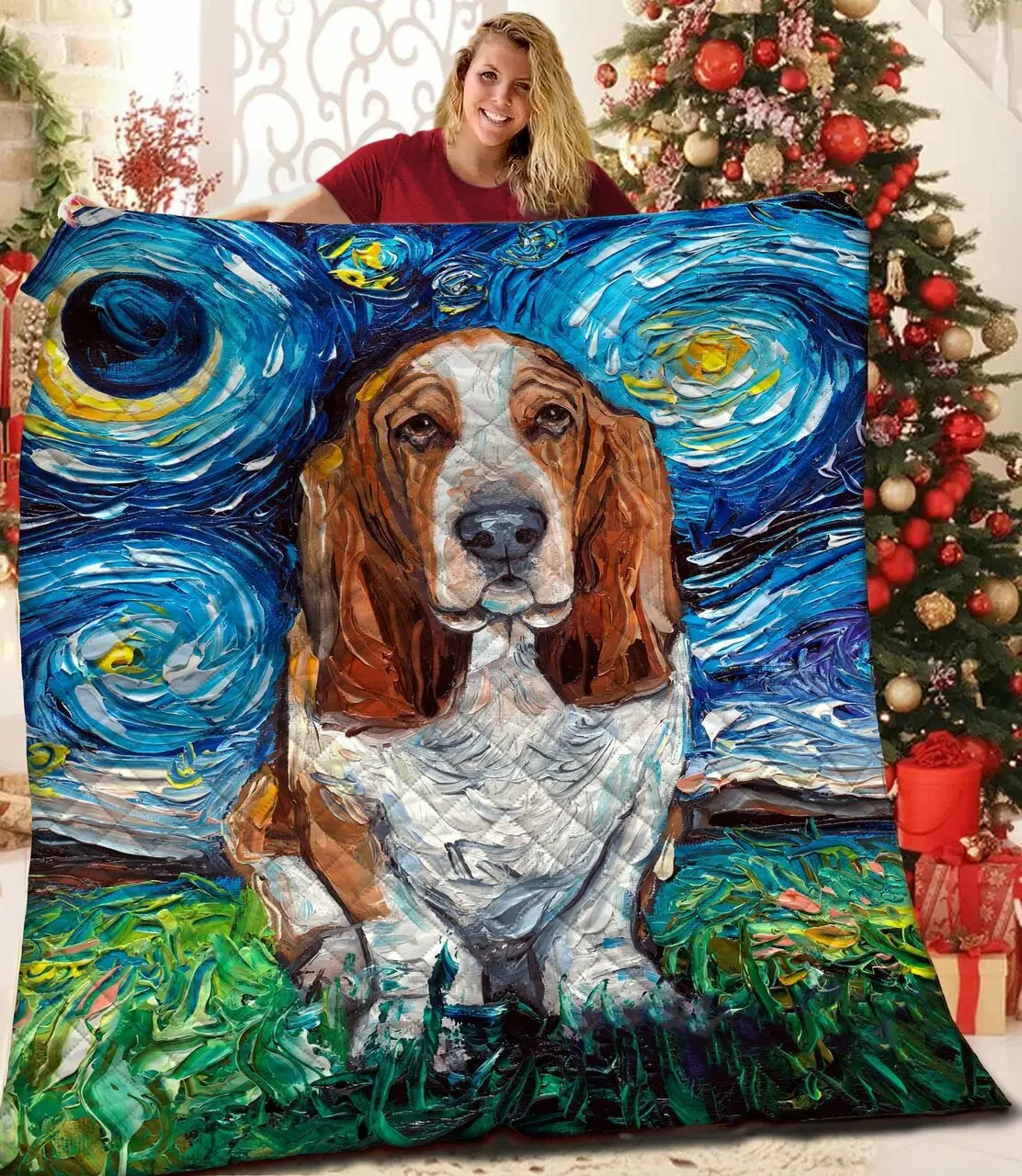 Basset Hound Jfj Quilt Ao and Home Decor