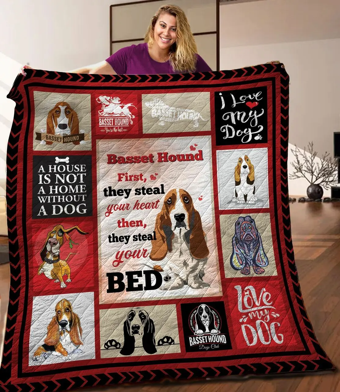 Basset Hound Quilt Blanket C9B040316NA and Home Decor
