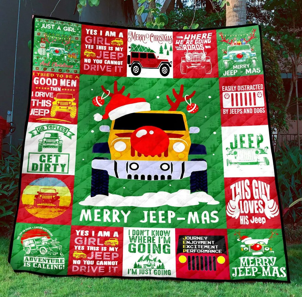 Bc - Merry Jeep-Mas Quilt Blanket and Home Decor
