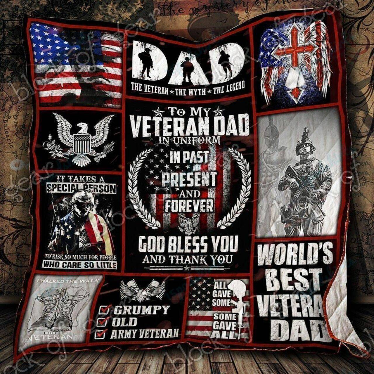 Bc My Veteran Dad Thank You Quilt Blanket and Home Decor