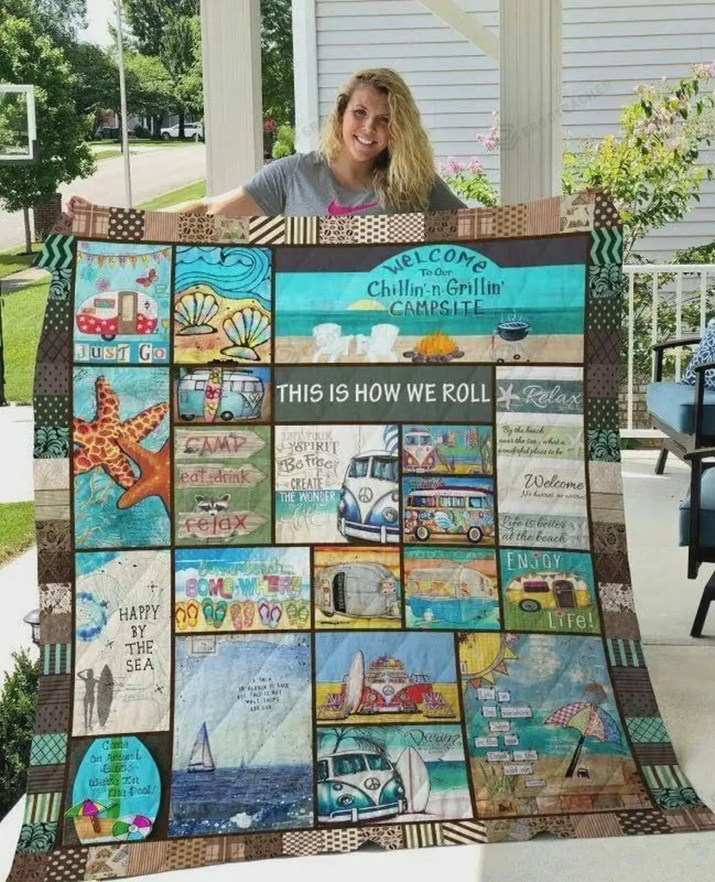 Beach And Sea This Is How We Roll Quilt Blanket Great Customized Blanket Gifts For Birthday Christmas Thanksgiving and Home Decor