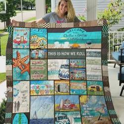 Beach And Sea This Is How We Roll Quilt Blanket Great Customized Blanket Gifts For Birthday Christmas Thanksgiving and Home Decor