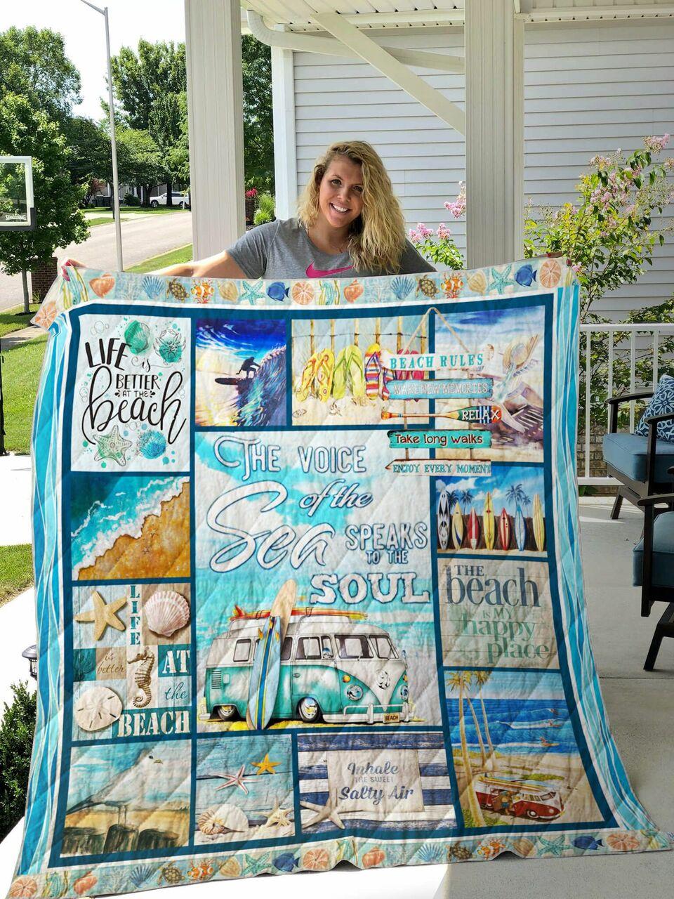 Beach The Voice Of The Sea Speaks To The Soul Quilt Blanket Great Customized Blanket Gifts For Birthday Christmas Thanksgiving and Home Decor