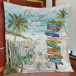 Beach Turtle God Says You Are Strong Important Special Loved Family Quilt Blanket Great Customized Blanket Gifts For Birthday Christmas Thanksgiving and Home Decor