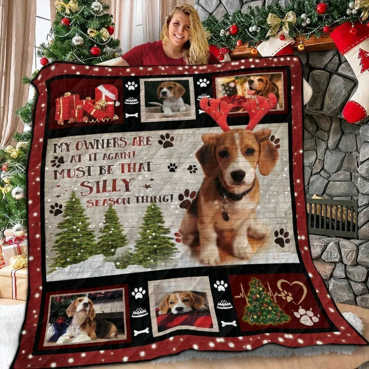 Beagle Christmas My Owners Are At It Again Must Be That Silly Season Thing Quilt Blanket Great Customized Blanket Gifts For Birthday Christmas Thanksgiving and Home Decor