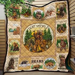 Bear Lets Go Camping Quilt Blanket Great Customized Blanket Gifts For Birthday Christmas Thanksgiving and Home Decor