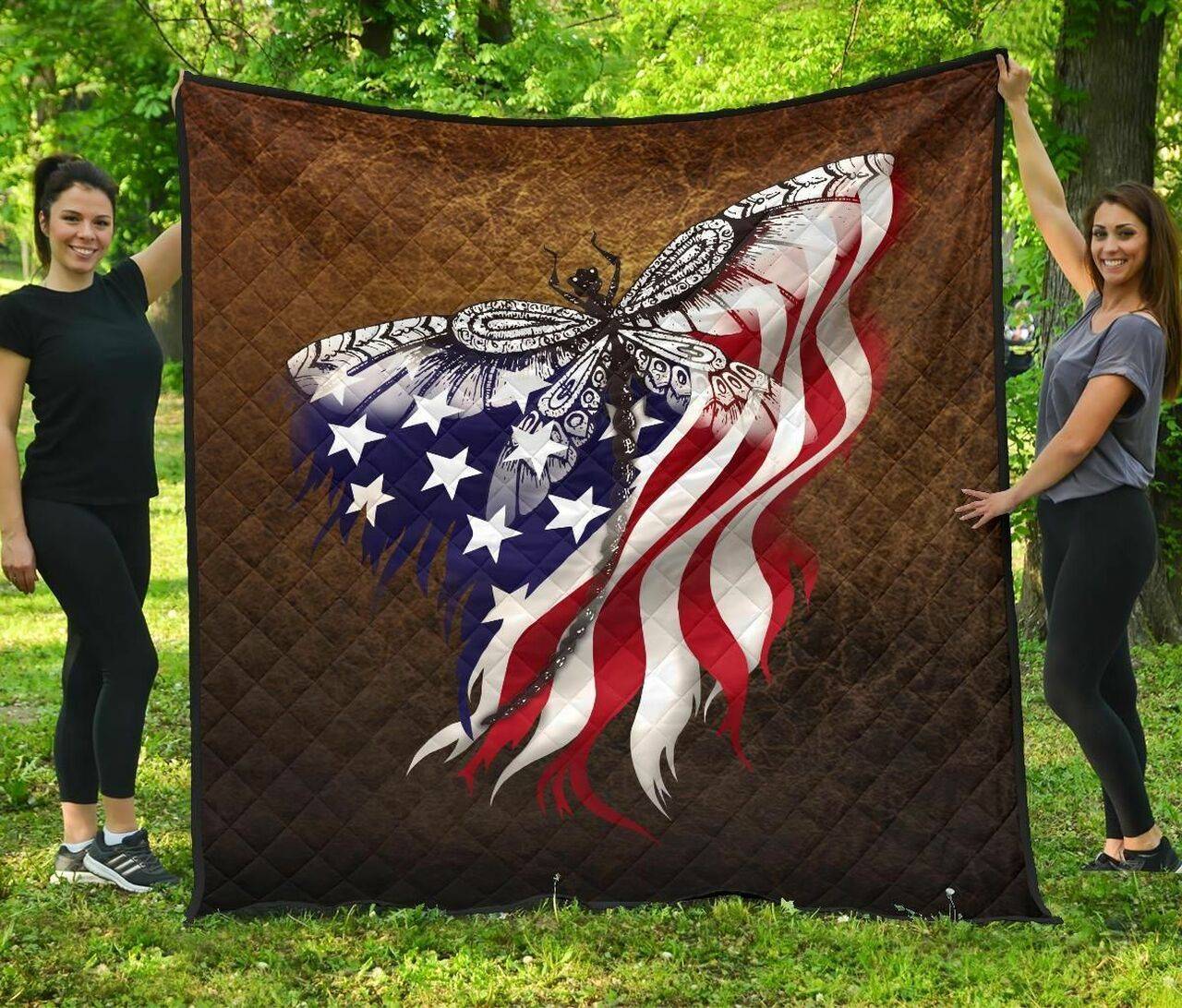 Beautiful Dragonfly Us Flag Quilt Blanket Great Customized Blanket Gifts For Birthday Christmas Thanksgiving and Home Decor
