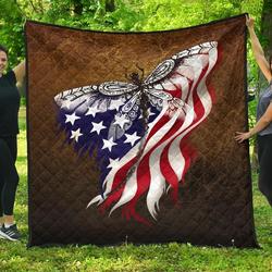 Beautiful Dragonfly Us Flag Quilt Blanket Great Customized Blanket Gifts For Birthday Christmas Thanksgiving and Home Decor