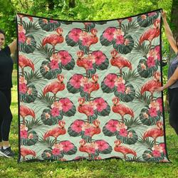 Beautiful Flamingo Tropical Palm Leaves Hibiscus Pateern Background DHCDHC DT1910 Quilt Blanket and Home Decor