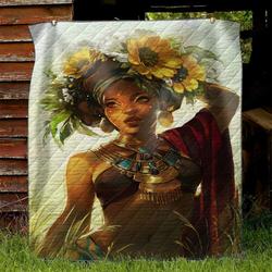 Beautiful Girl With Sunflower NI1210060DT Quilt Blanket and Home Decor
