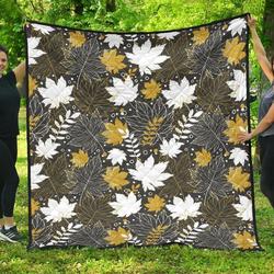 Beautiful Gold Autumn Maple Leaf Pattern DHCDHC DT1910 Quilt Blanket and Home Decor