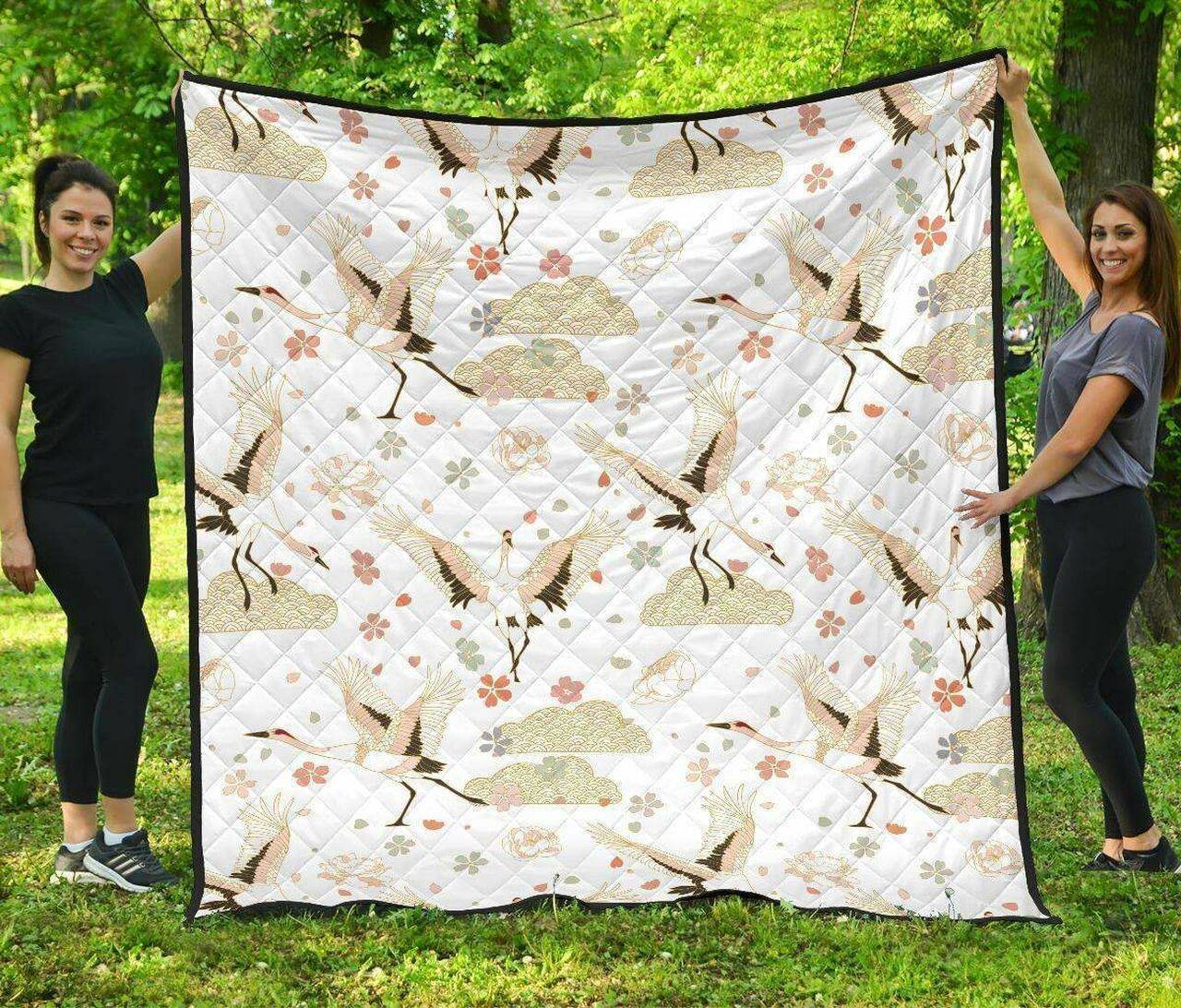 Beautiful Japanese Cranes Pattern DHCDHC DT1910 Quilt Blanket and Home Decor