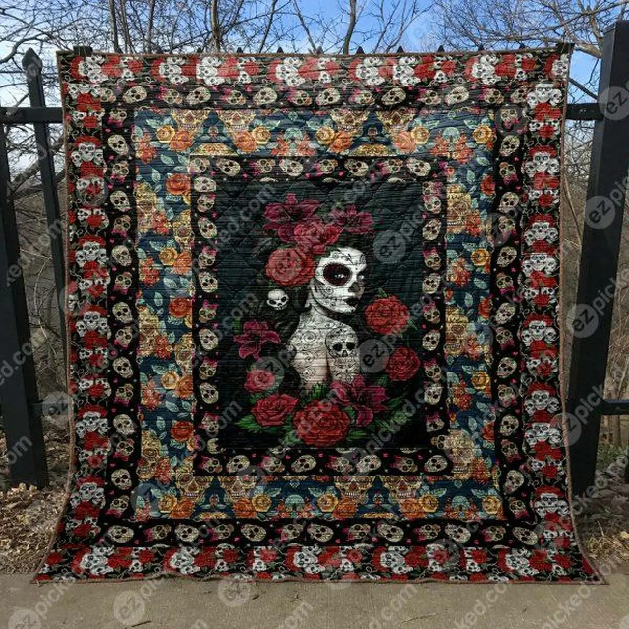 Beautiful Lady And Skulls Quilt Blanket Yln7 Quilt and Home Decor