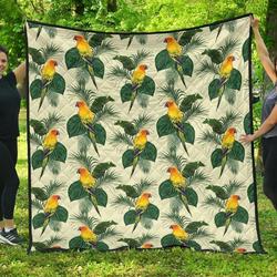 Beautiful Parrot Palm Leaves Pattern DHCDHC DT1910 Quilt Blanket and Home Decor