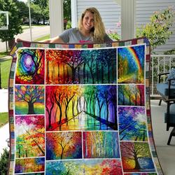 Beautiful Rainbow Tree Quilt Blanket Great Customized Blanket Gifts For Birthday Christmas Thanksgiving and Home Decor