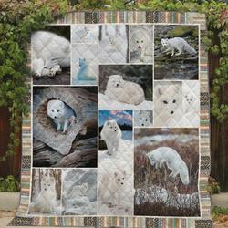 Beautiful White Fox On The Snow Land Quilt Blanket Great Customized Blanket Gifts For Birthday Christmas Thanksgiving Perfect Gifts For Fox Lovers and Home Decor