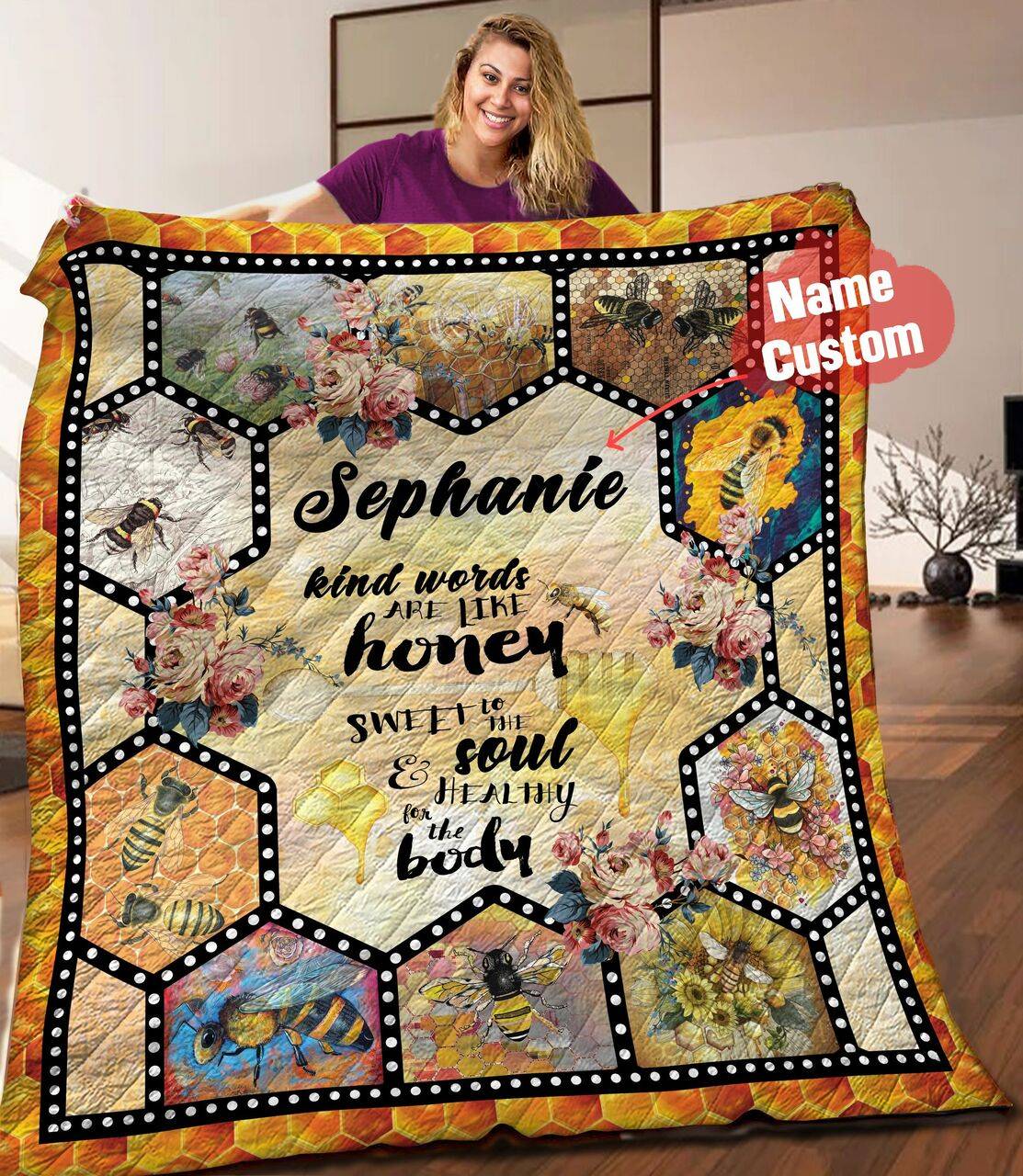 Bee Personalized Quilt Blanket Hhh020631Na and Home Decor