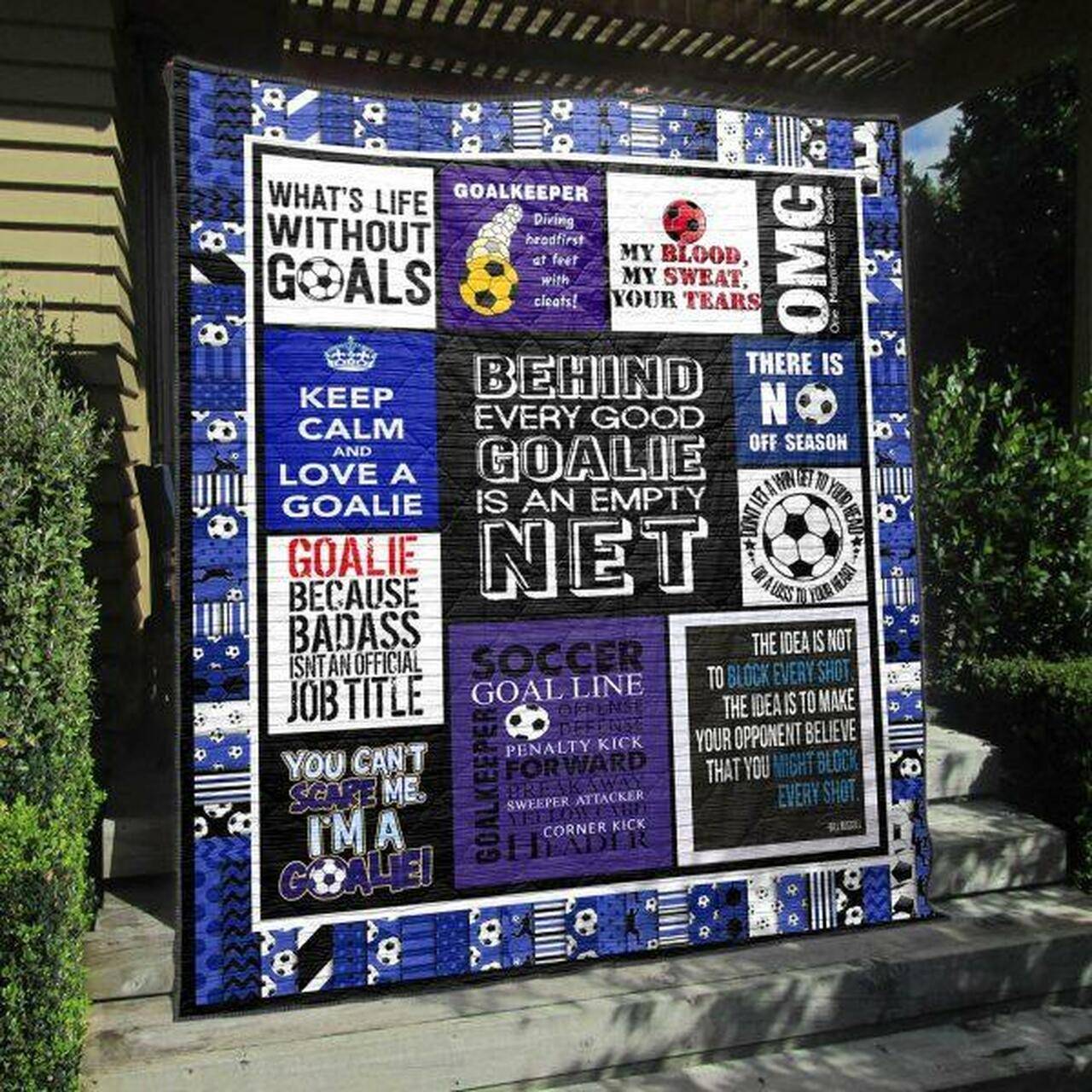 Behind Very Good Goalie Blue Quilt Blanket Vh09 Quilt and Home Decor