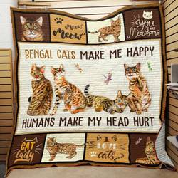 Bengal Cat Humans Make My Head Heart Quilt Blanket Great Customized Gifts For Birthday Christmas Thanksgiving and Home Decor