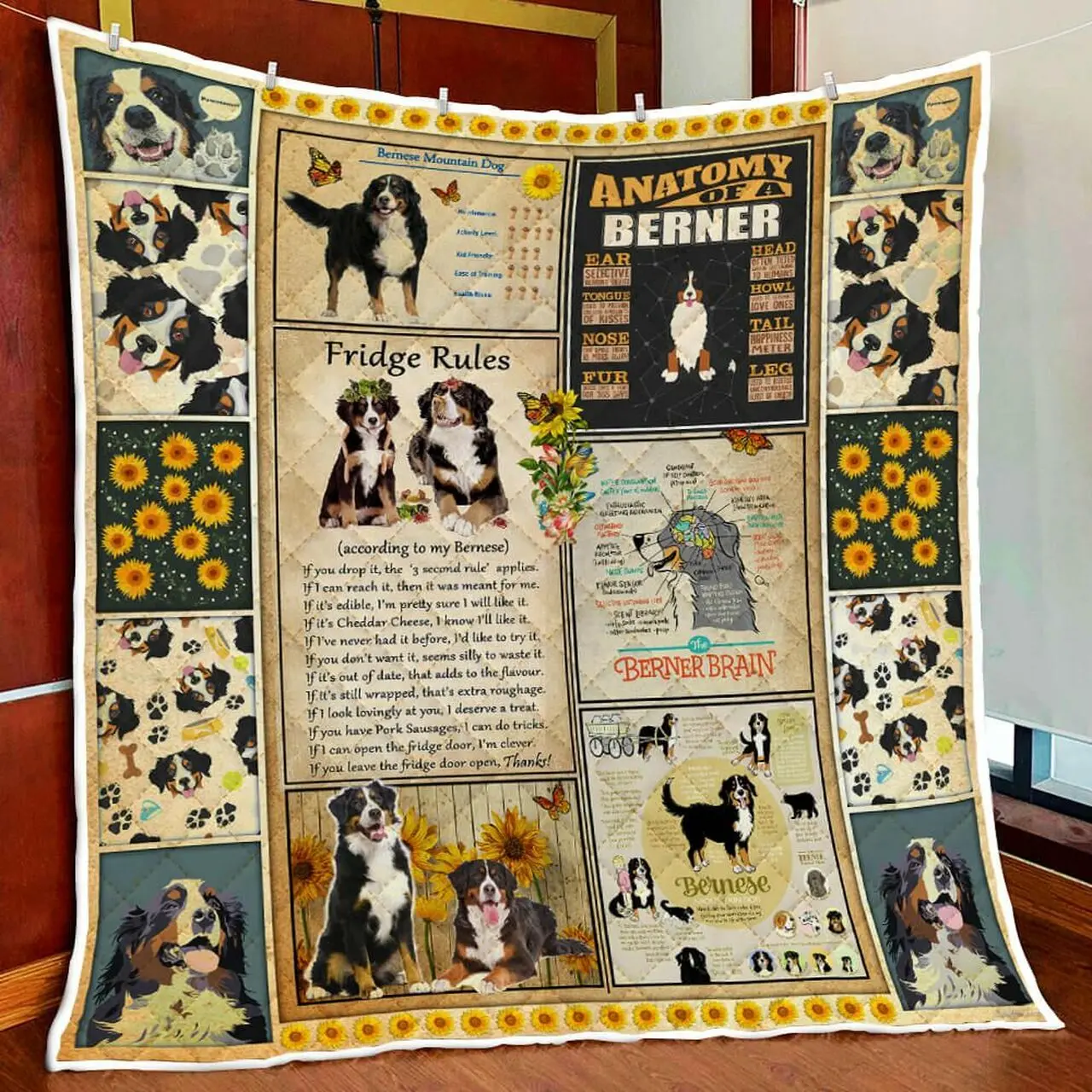 Bernese Mountain Knowledge Quilt Blanket and Home Decor