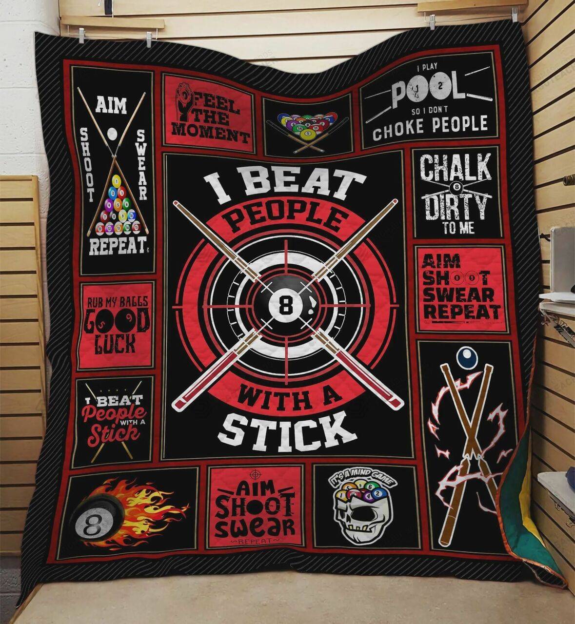 Billiards I Beat People With A Stick Quilt Blanket Great Customized Blanket Gifts For Birthday Christmas Thanksgiving and Home Decor