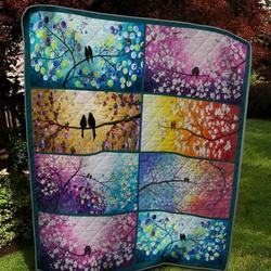 Bird Couple On The Tree Quilt Blanket  Quilt and Home Decor