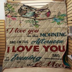 Bird Owl I Love You Everytime And Underneath The Moon Quilt Blanket Great Customized Blanket Gifts For Birthday Christmas Thanksgiving and Home Decor
