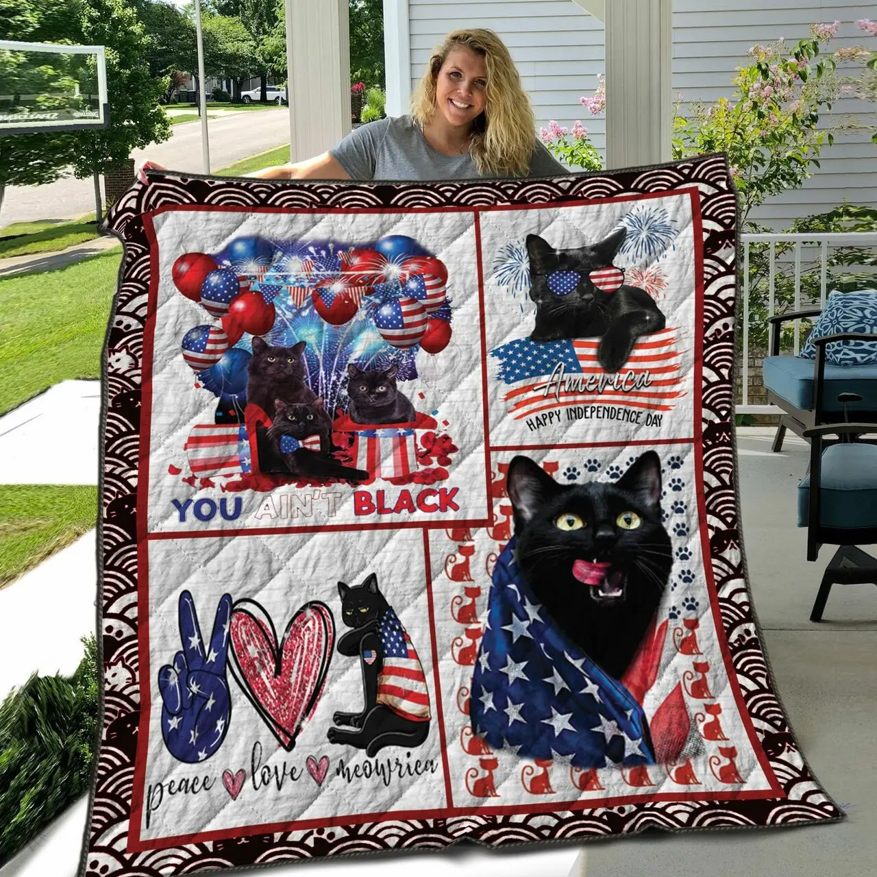 Black Cat And Flag American ZV1 NTTH011298 3D Customized Quilt and Home Decor