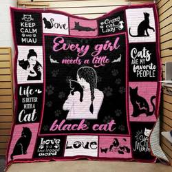 Black Cat Girl Quilt Blanket ABC07112578 and Home Decor