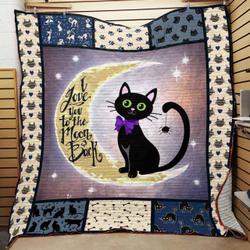 Black Cat I Love You To The Moon And Back Quilt Blanket Great Customized Gifts For Birthday Christmas Thanksgiving and Home Decor