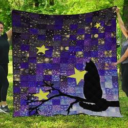 Black Cat In Night Quilt Blanket  Quilt and Home Decor
