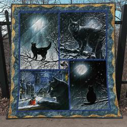 Black Cat Snow And Moon NTTH011298 NDC 3D Customized Quilt and Home Decor