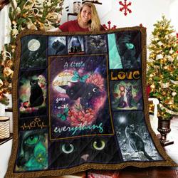Black Cat V Love 3D Customized Quilt and Home Decor