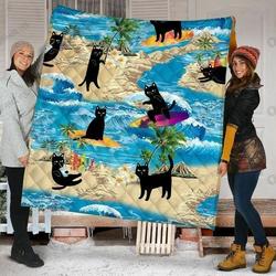 Black Cat Vacation KL2409096CL Quilt Blanket and Home Decor