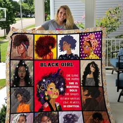 Black Girl She Slays She Prays Shes Beautiful Bold She Smiles At Her Haters Like A Boss In Control Quilt Blanket Great Customized Blanket Gifts For Birthday Christmas Thanksgiving    and Home Decor
