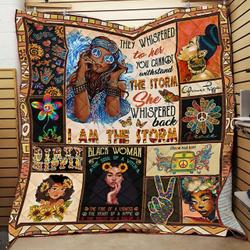 Black Hippie Woman She Wispered Back I Am The Storm Quilt Blanket Great Customized Blanket Gifts For Birthday Christmas Thanksgiving and Home Decor
