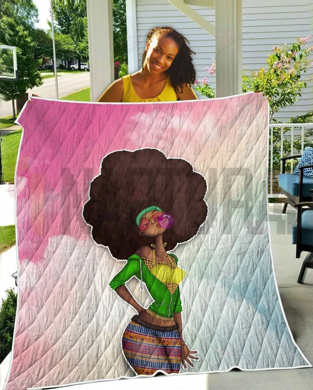Black Naptural Hair Art Bubble Fashion Style Girl TH2309137CL Quilt Blanket and Home Decor