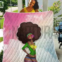 Black Naptural Hair Art Bubble Fashion Style Girl TH2309137CL Quilt Blanket and Home Decor