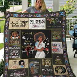 Black Nurse Not All Angels Have Wings Some Have Stethoscope Quilt Blanket and Home Decor