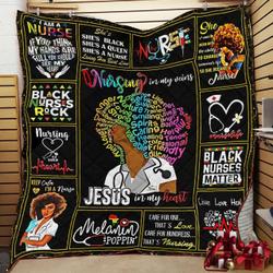Black Nurse Nursing In My Veins Jesus In My Heart Quilt Blanket Great Customized Blanket Gifts For Birthday Christmas Thanksgiving and Home Decor