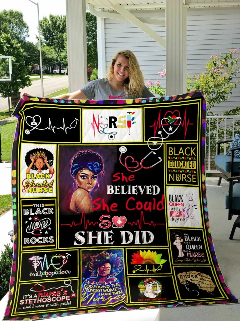 Black Nurse Proud Quilt Blanket and Home Decor