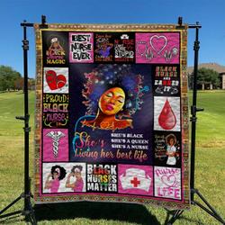 Black Nurse SheS Black SheS A Queen SheS A Nurse SheS Living Her Best Life Quilt Blanket Great Customized Blanket Gifts For Birthday Christmas Thanksgiving and Home Decor