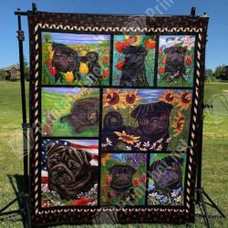 Black Pugs DHCDHC DT0910 Quilt Blanket and Home Decor