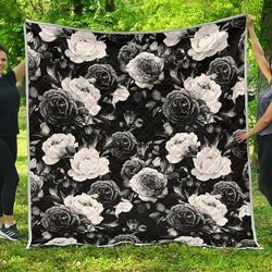 Black White Rose Floral Cl17100085Mdq Quilt Blanket and Home Decor