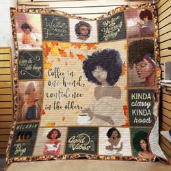 Black Women Coffee In One Hand Quilt Blanket Great Customized Gifts For Birthday Christmas Thanksgiving Perfect Gifts For Black Daughter Girlfriend Wife and Home Decor